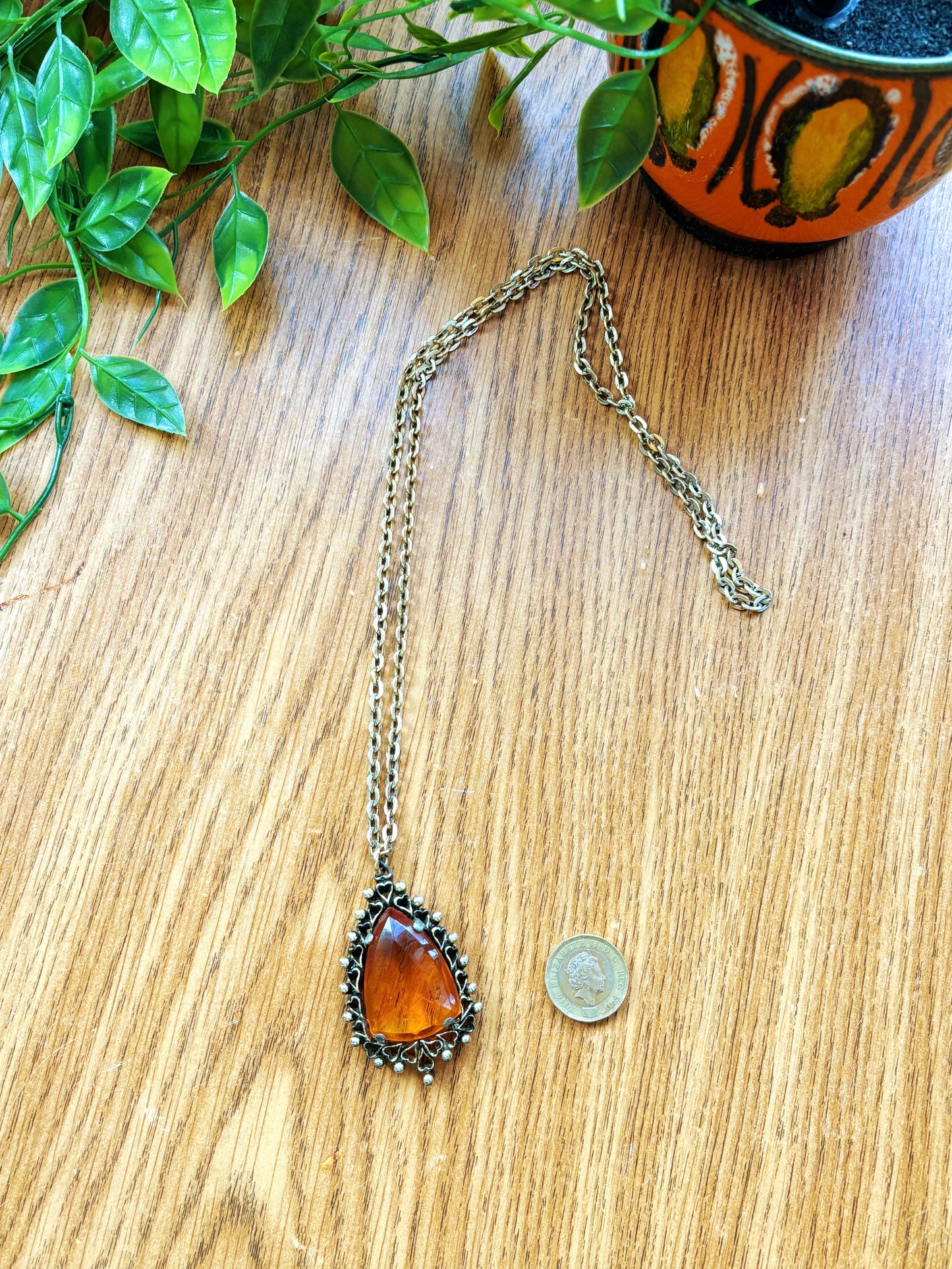 Vintage Amber Glass Pendant Necklace
