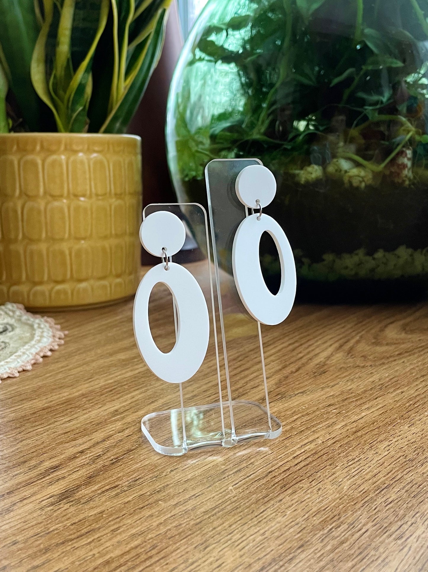 retro white acrylic earrings
