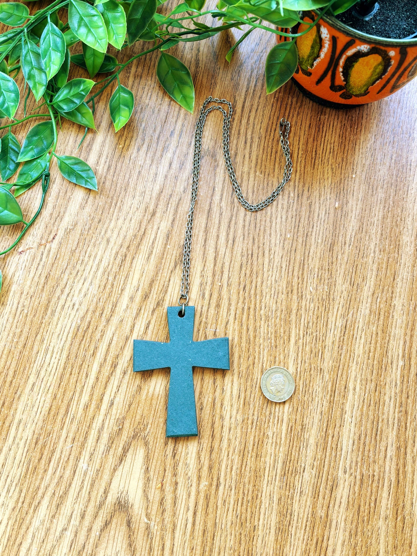 Vintage Slate Crucifix Necklace