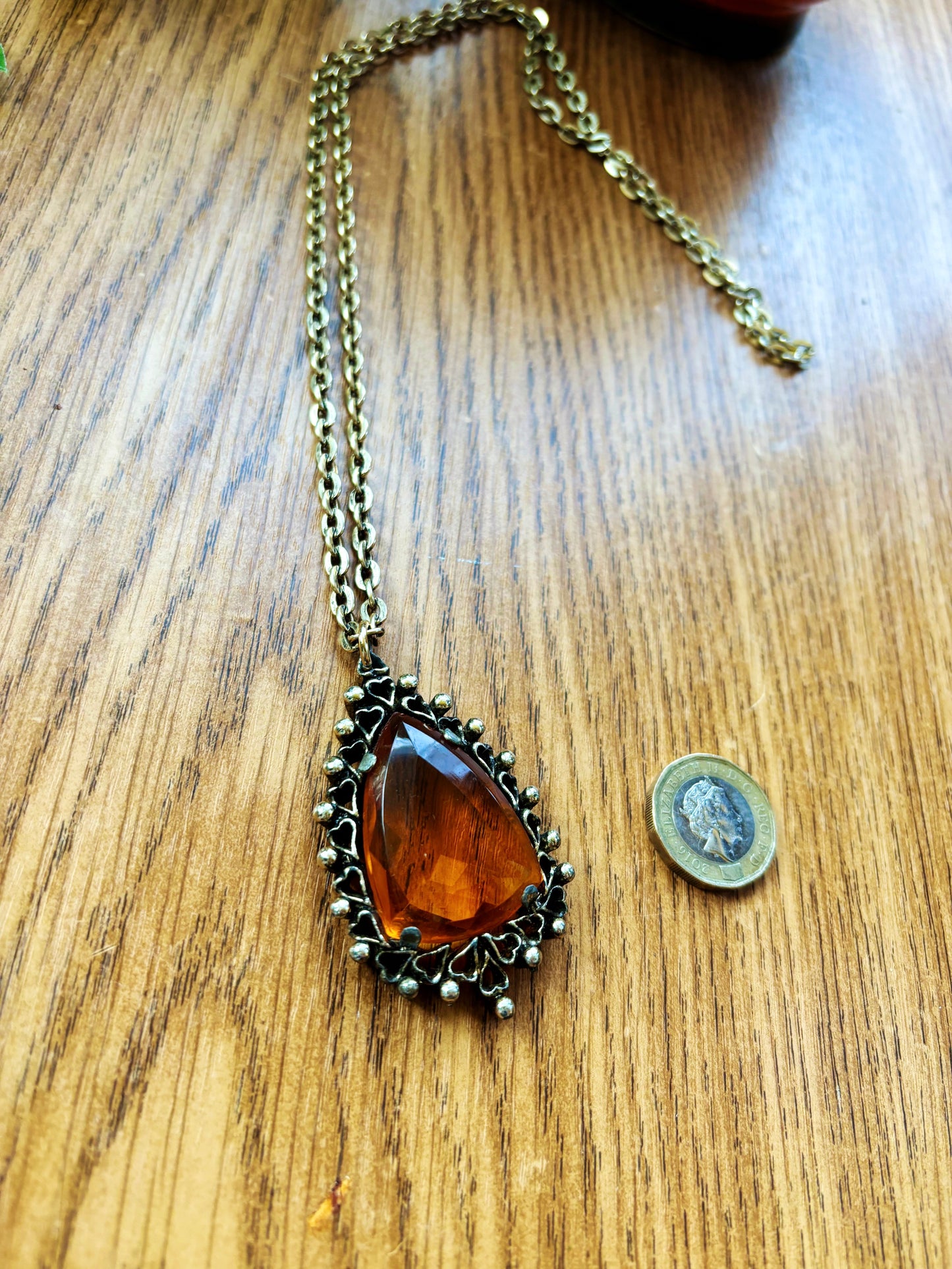Vintage Amber Glass Pendant Necklace