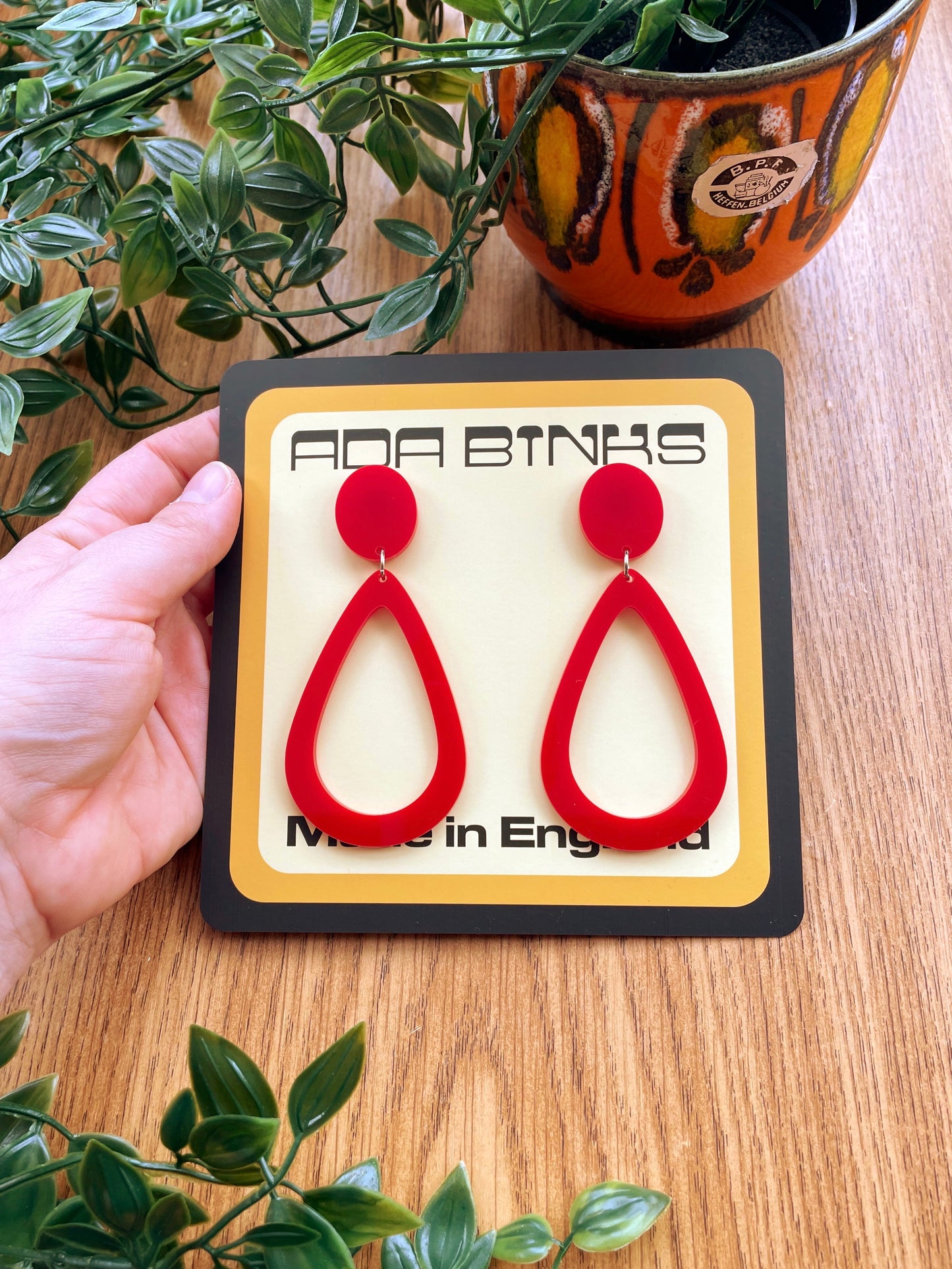 red perspex 70s earrings