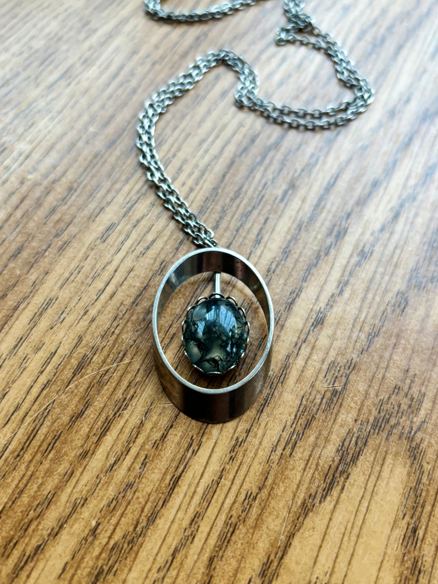 Vintage Moss Agate Pendant Necklace
