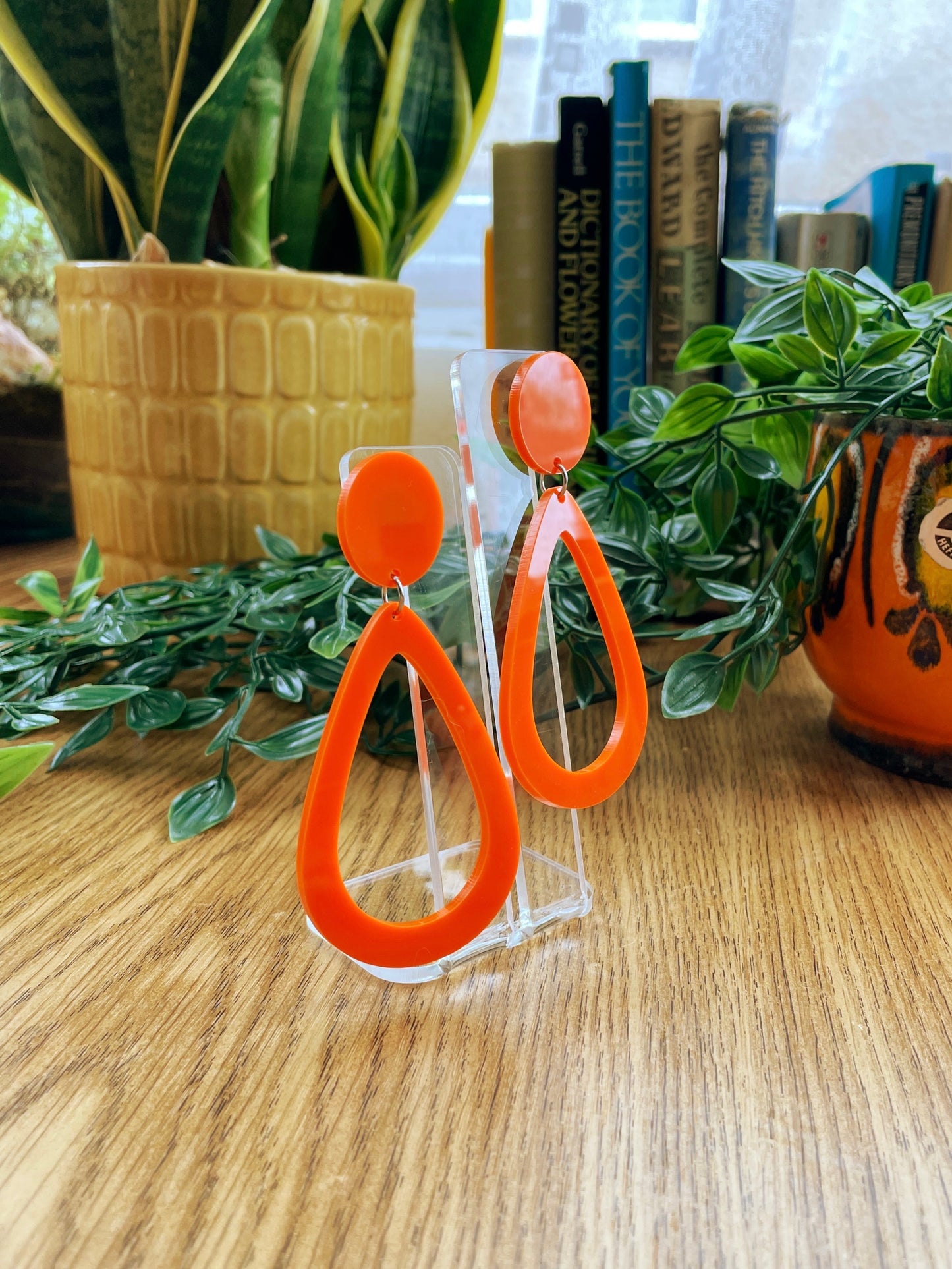 orange laser cut earrings