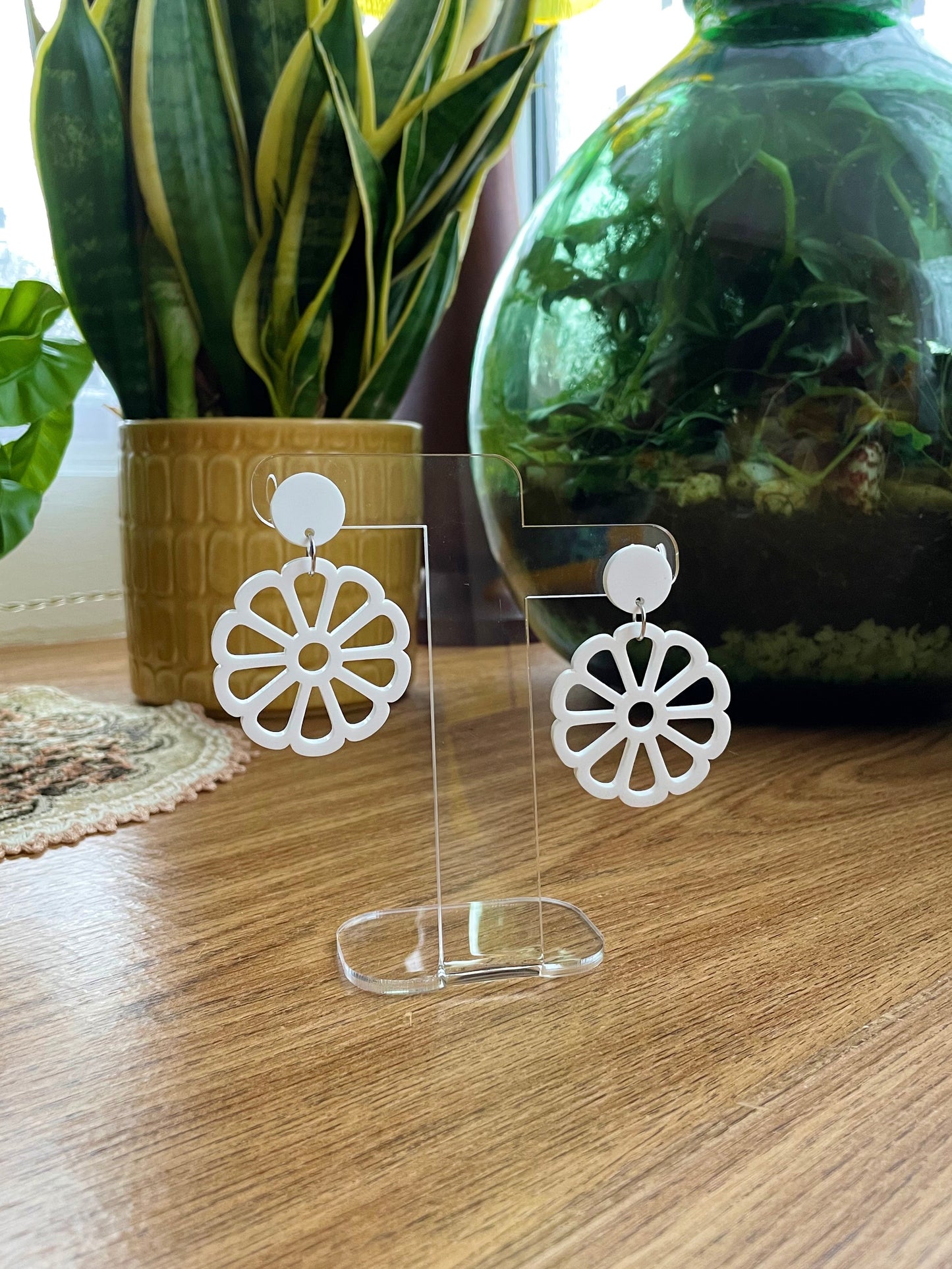white flower earrings