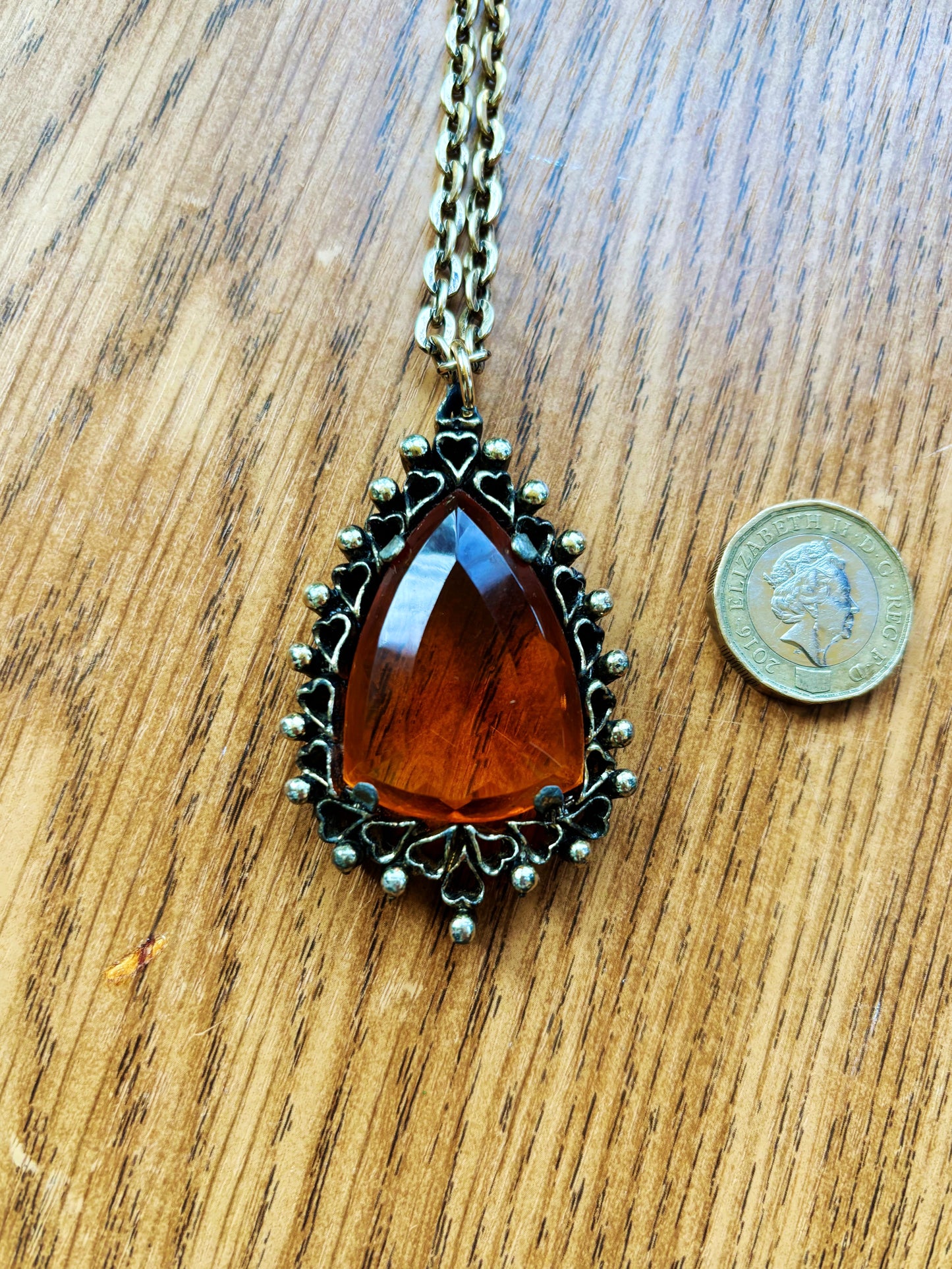 Vintage Amber Glass Pendant Necklace