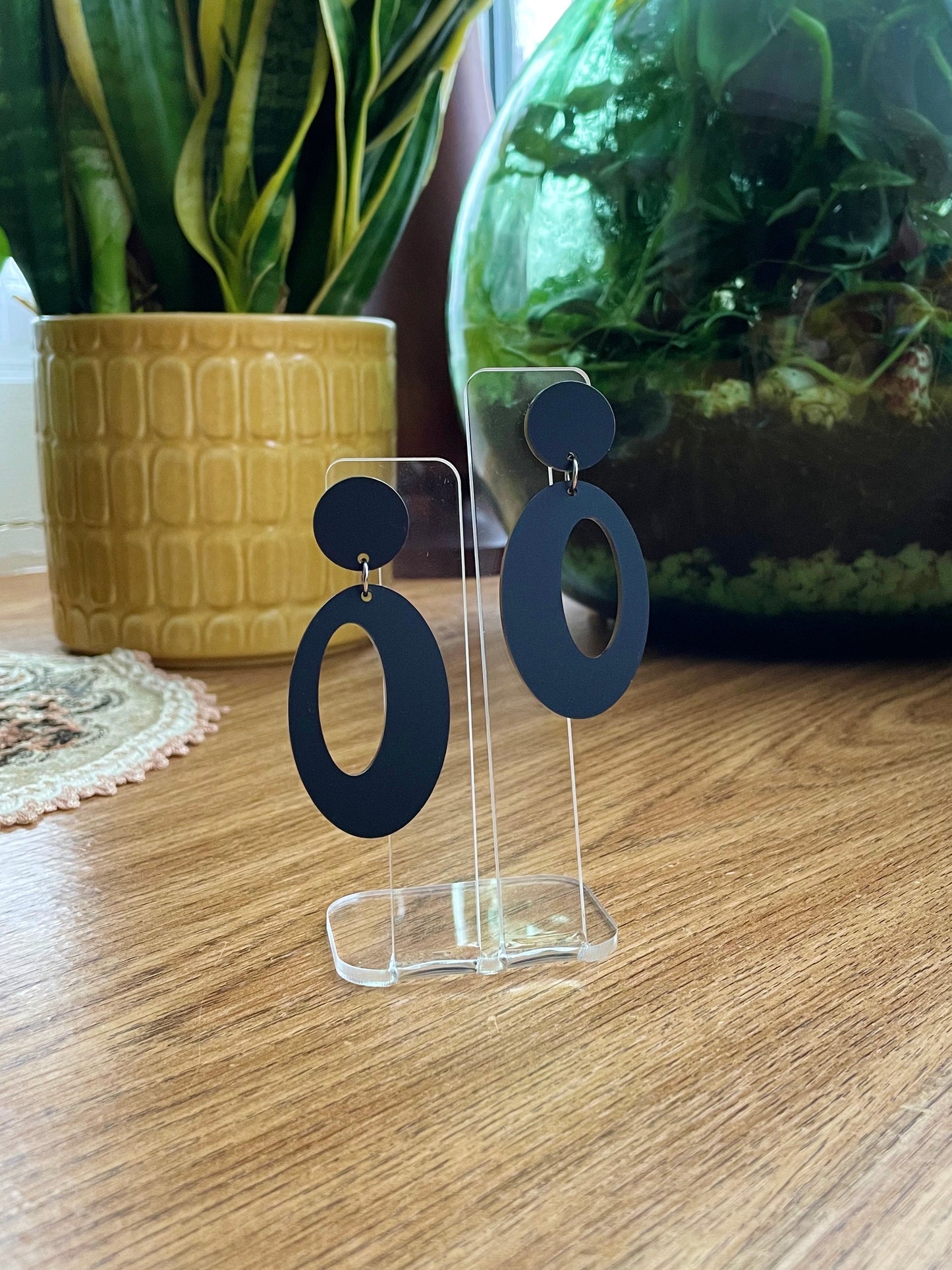 black acrylic earrings