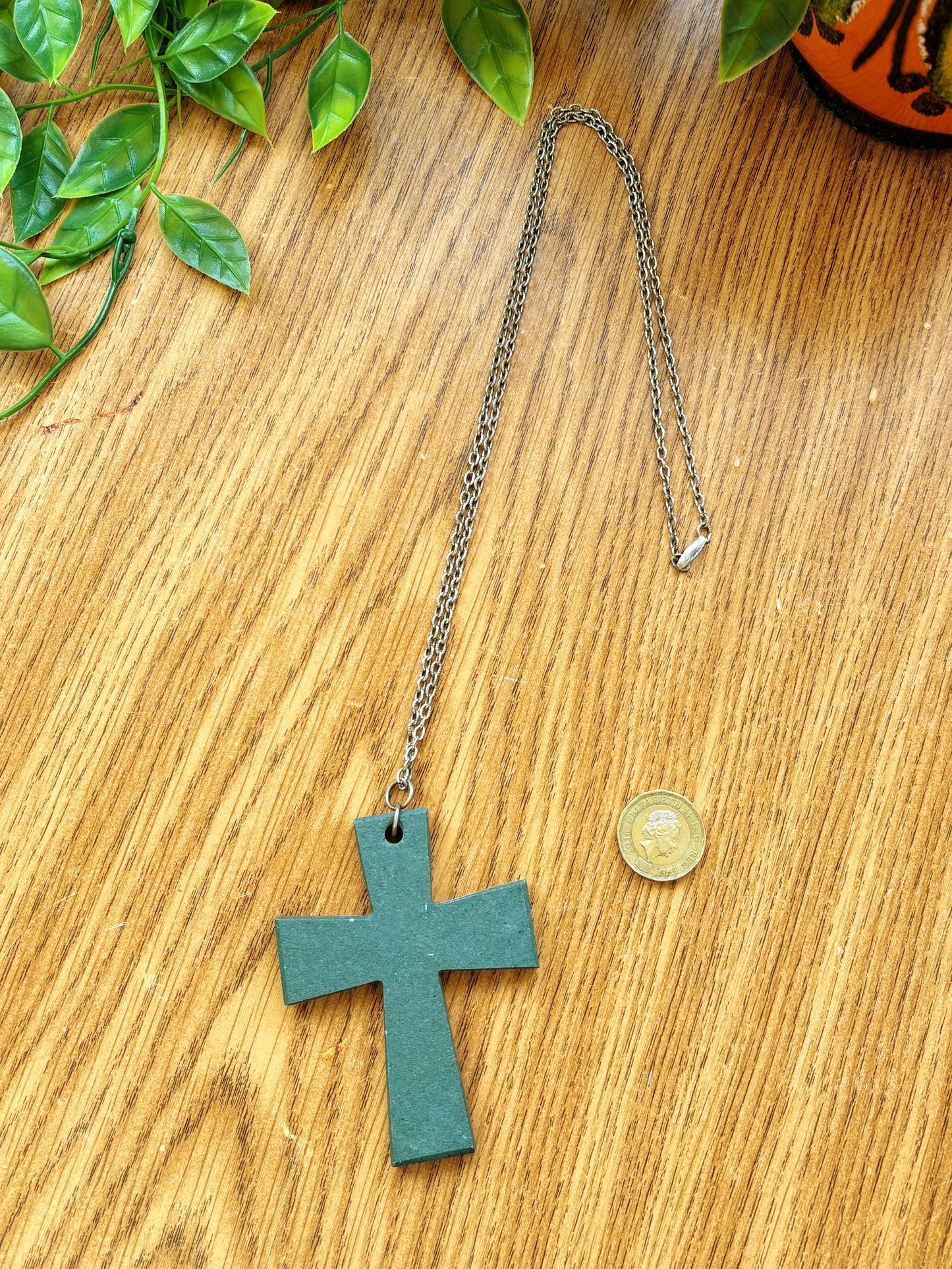 Vintage Slate Crucifix Necklace