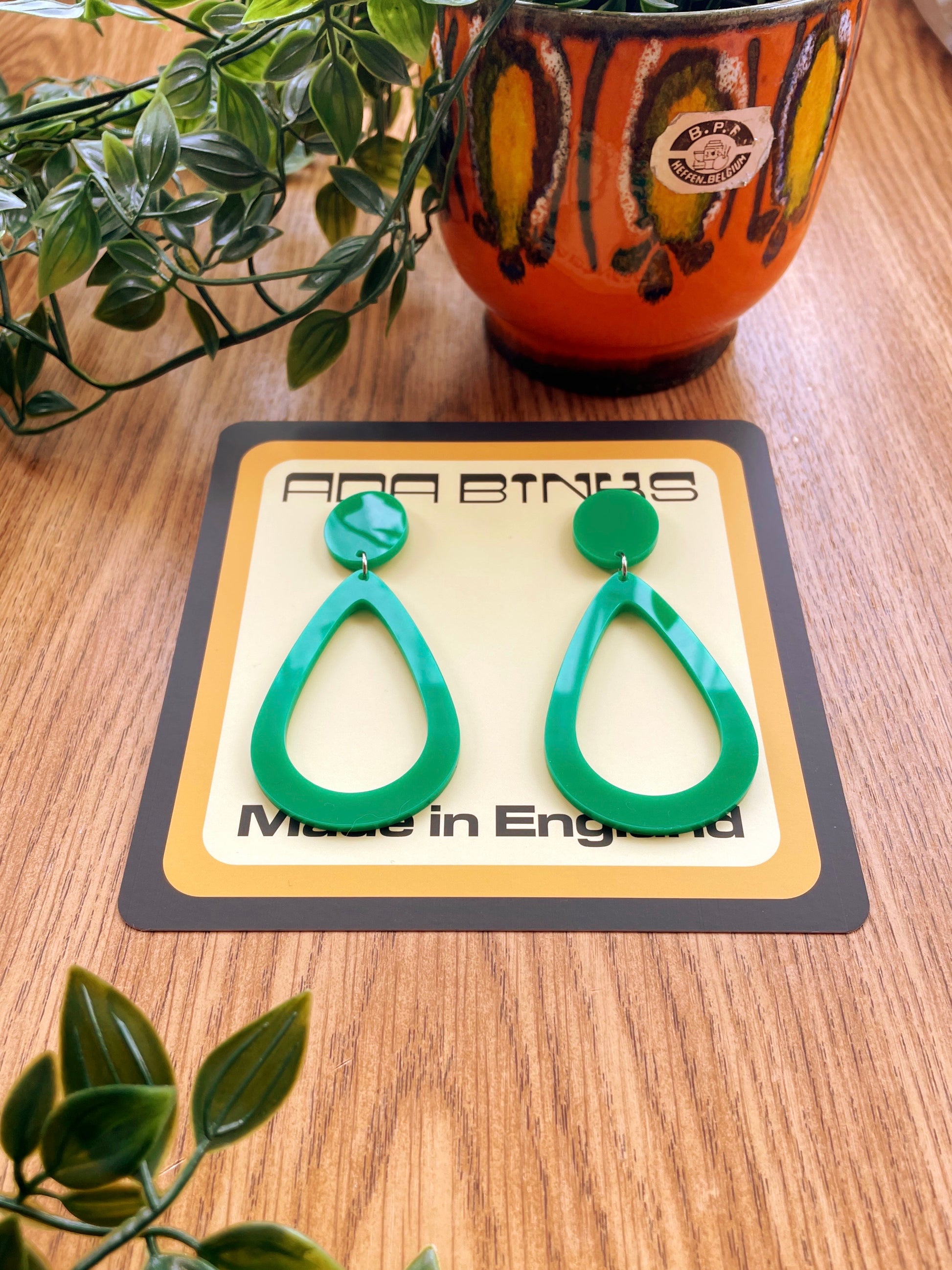 green 60s earrings