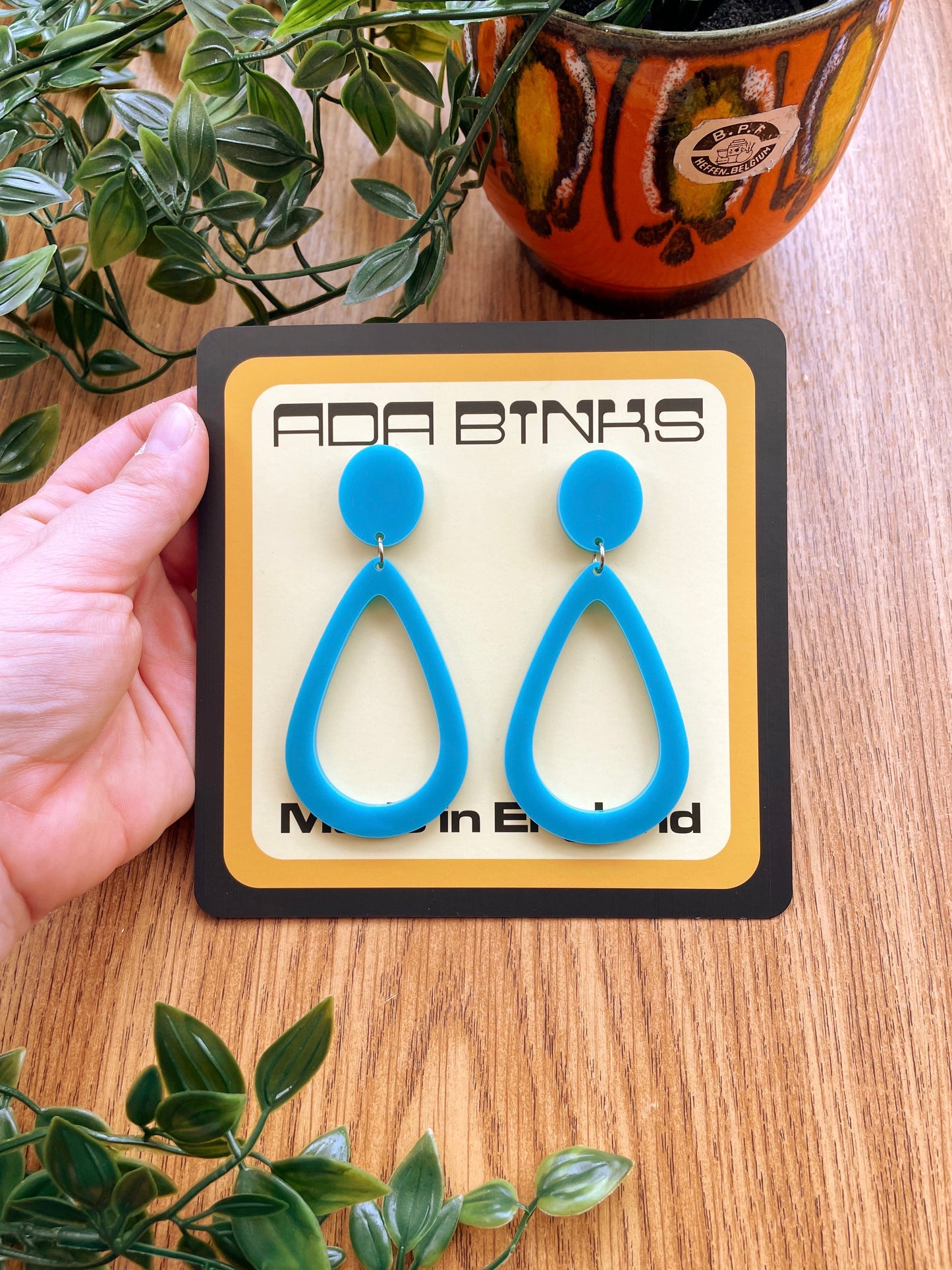 blue perspex 70s earrings