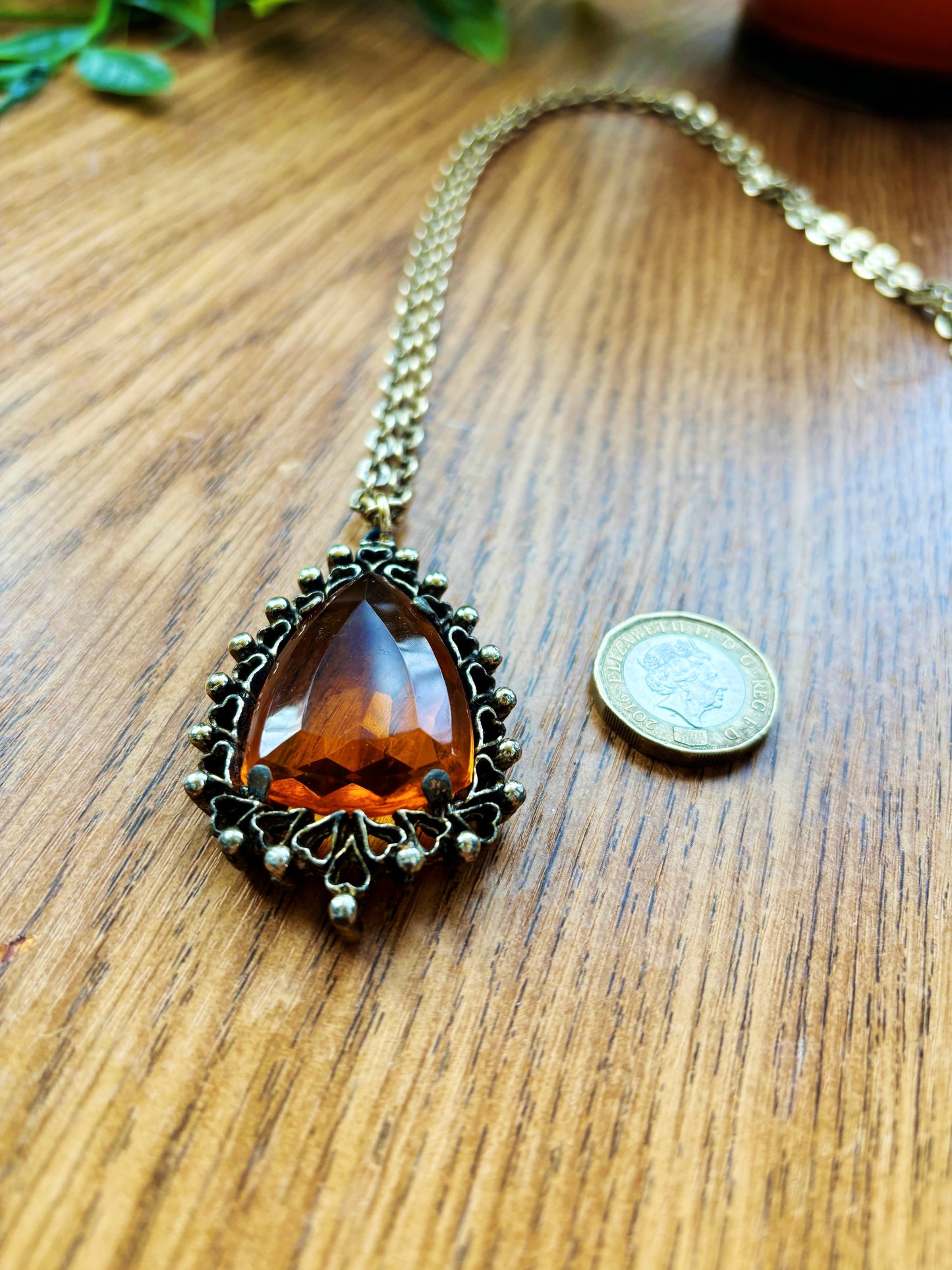 Vintage Amber Glass Pendant Necklace