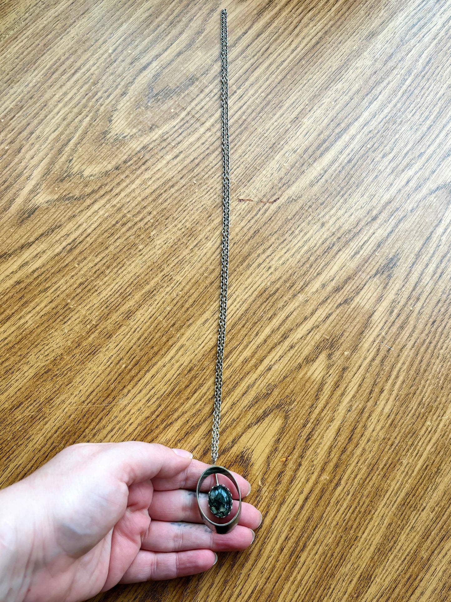Vintage Moss Agate Pendant Necklace