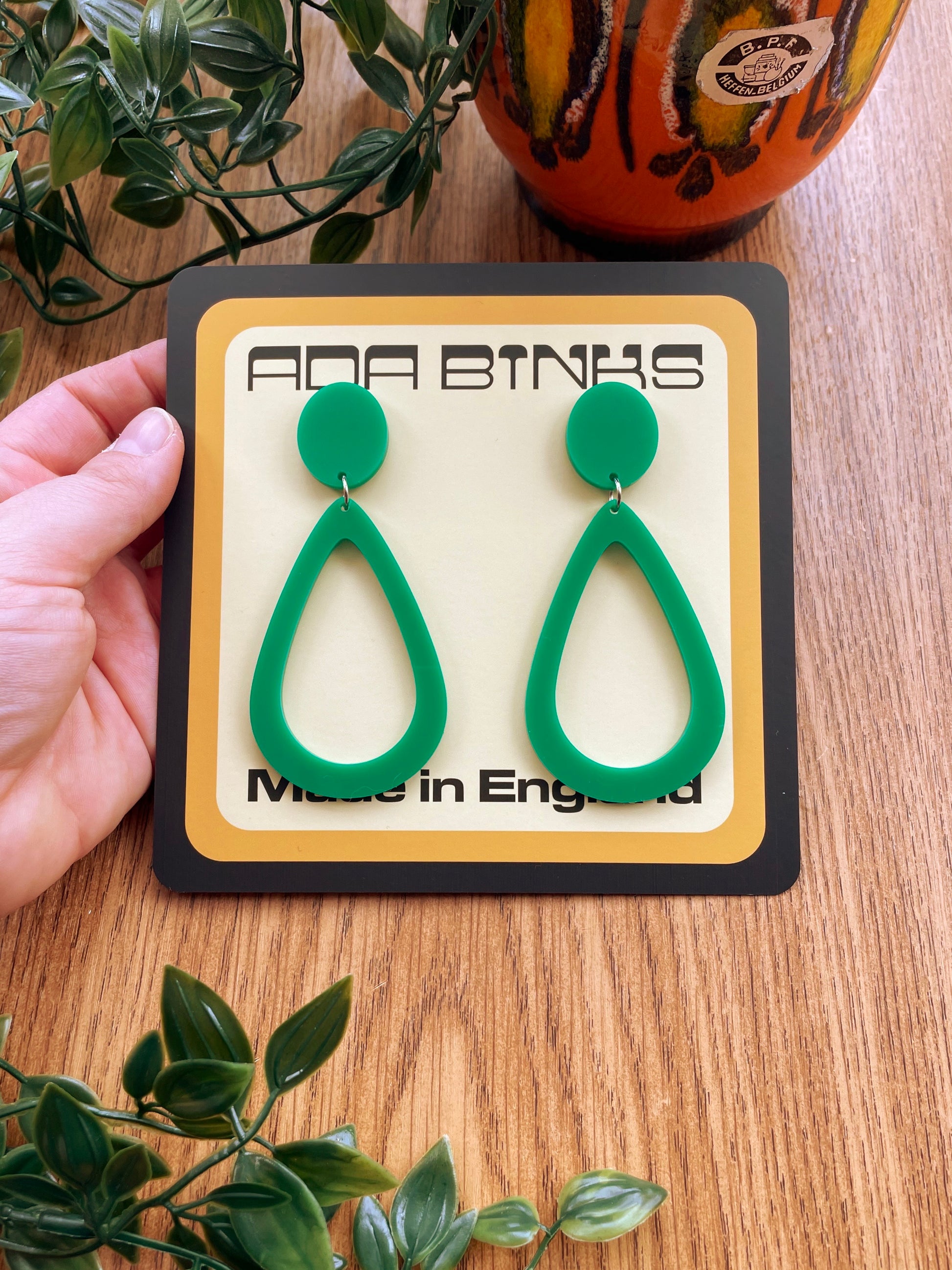 green retro acrylic earrings