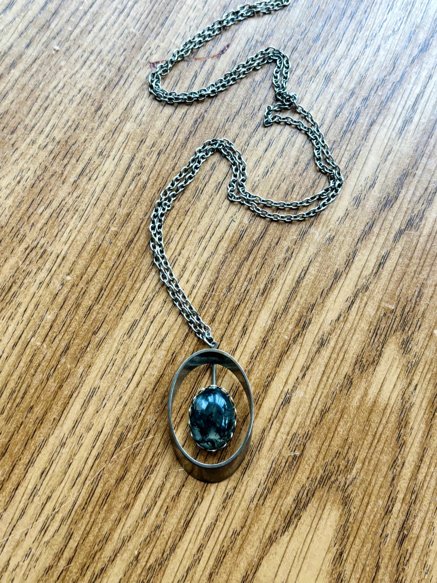 Vintage Moss Agate Pendant Necklace