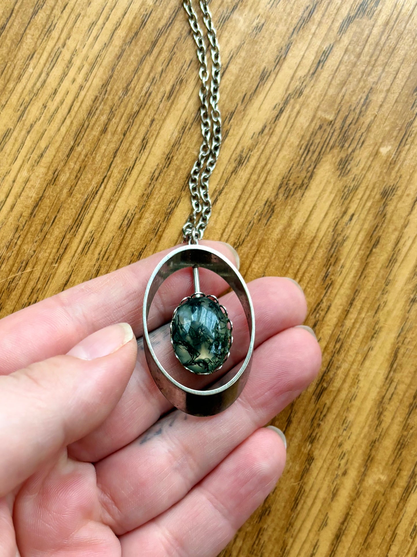 Vintage Moss Agate Pendant Necklace