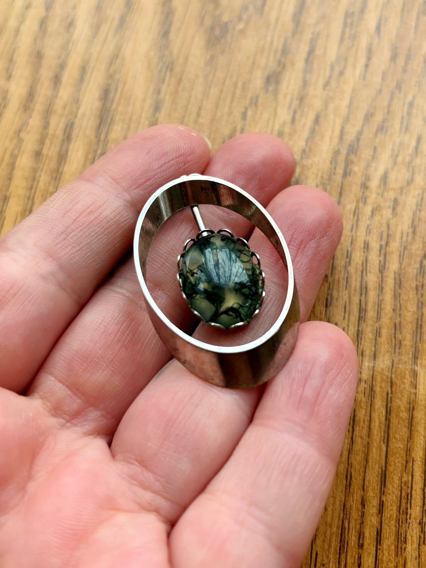 Vintage Moss Agate Pendant Necklace