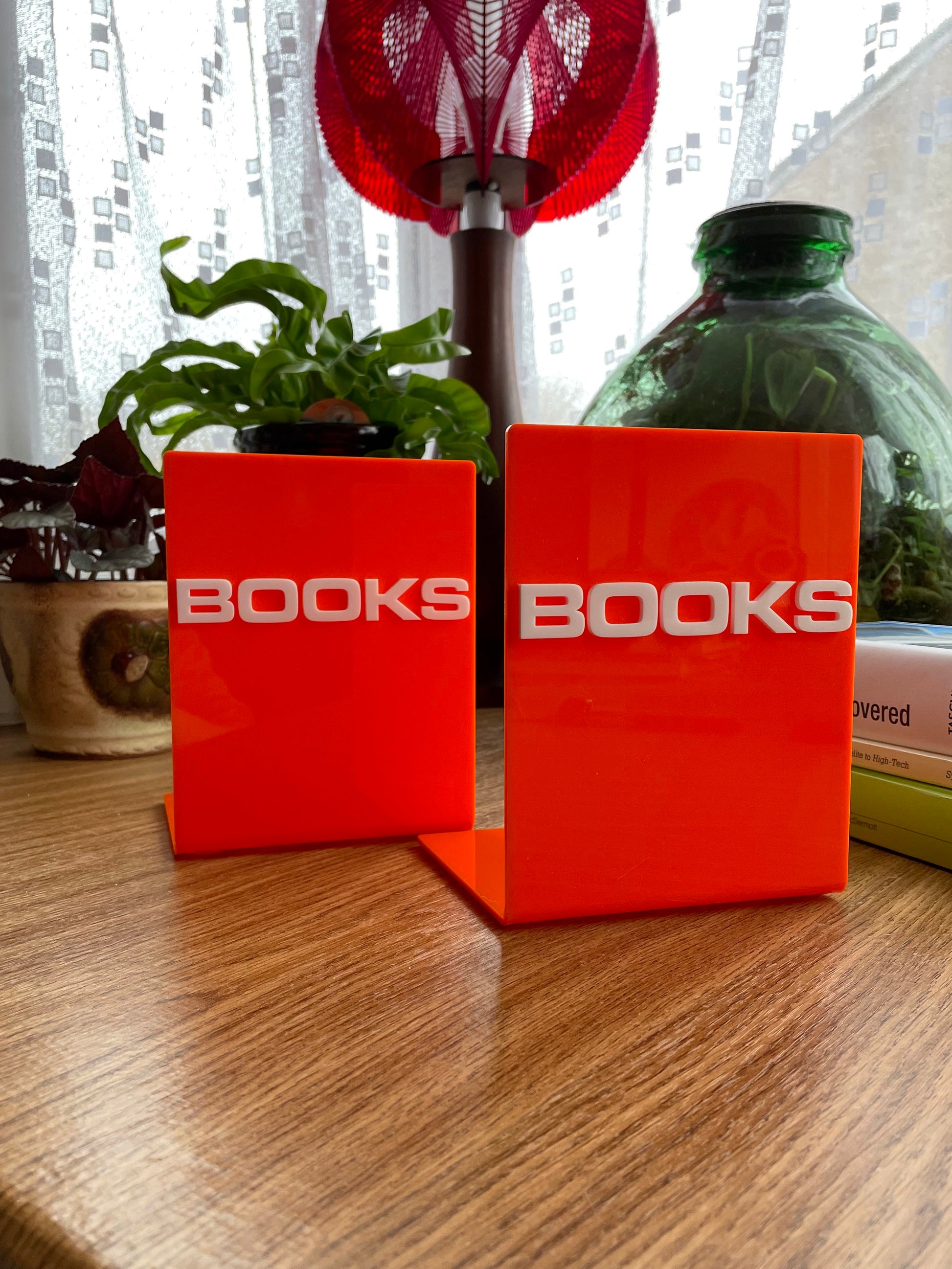 orange acrylic bookends