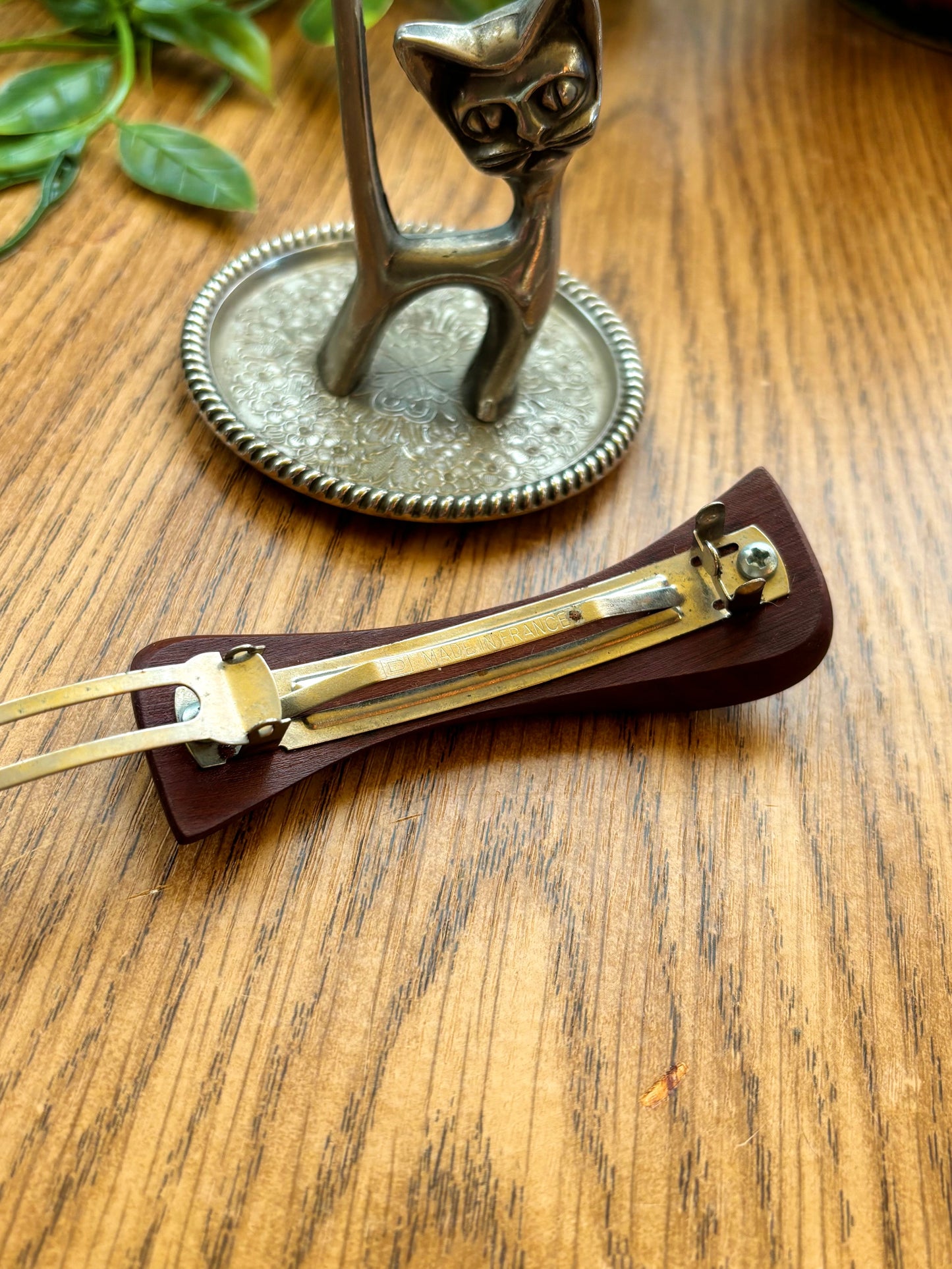 Vintage French Teak Barette Hair Clip