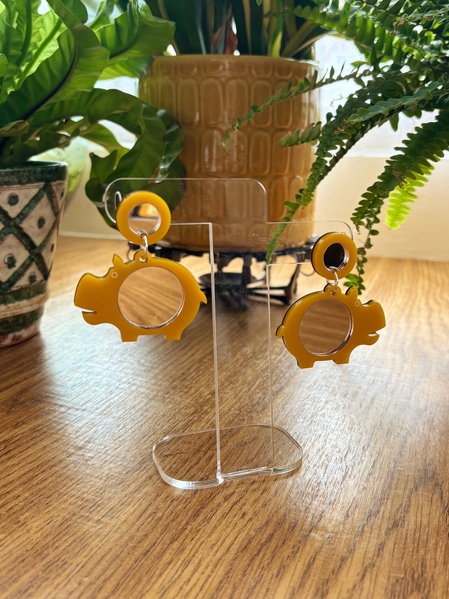 NEW Mini Mirror Hippo Earrings