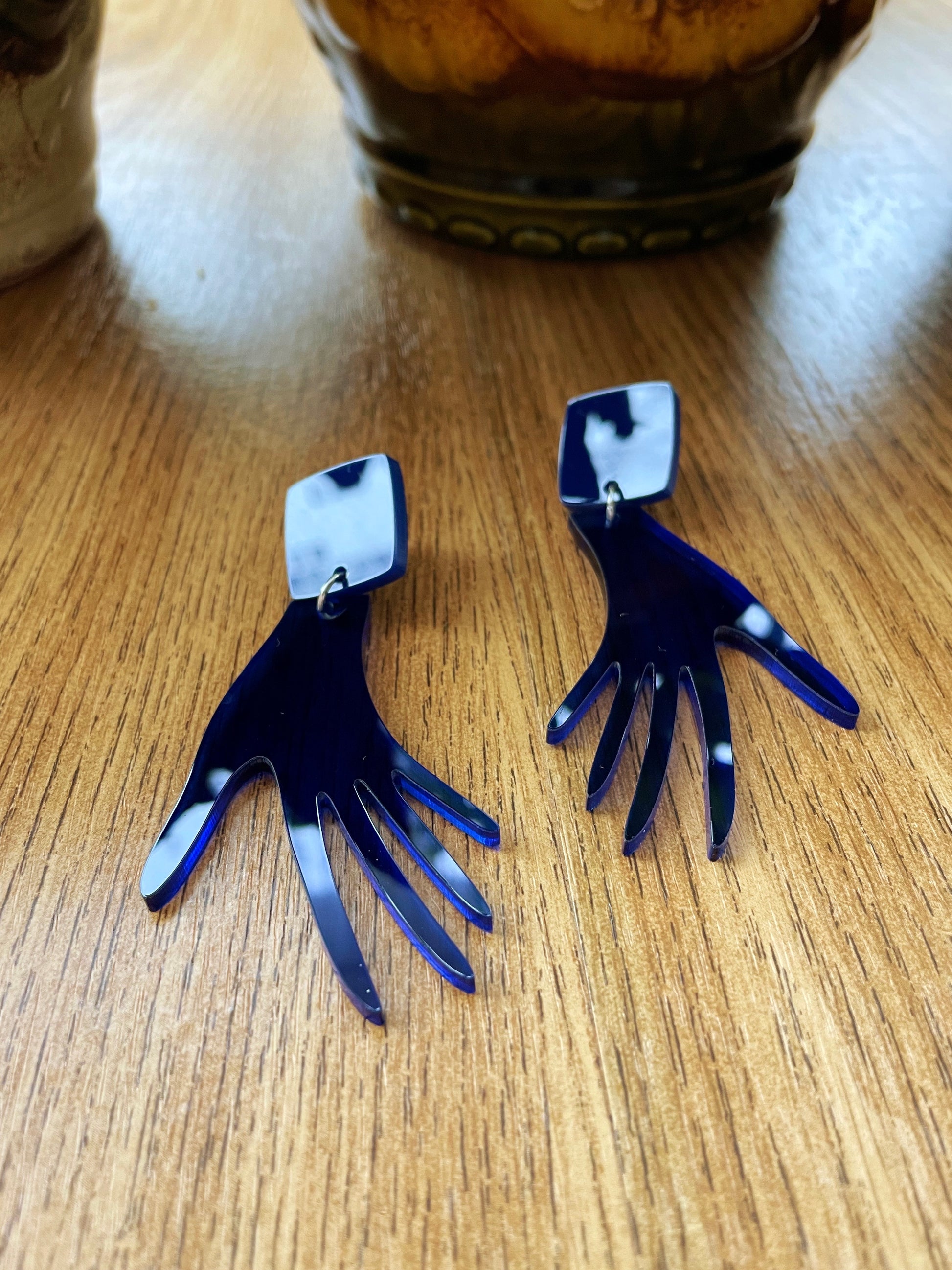 blue retro hand earrings