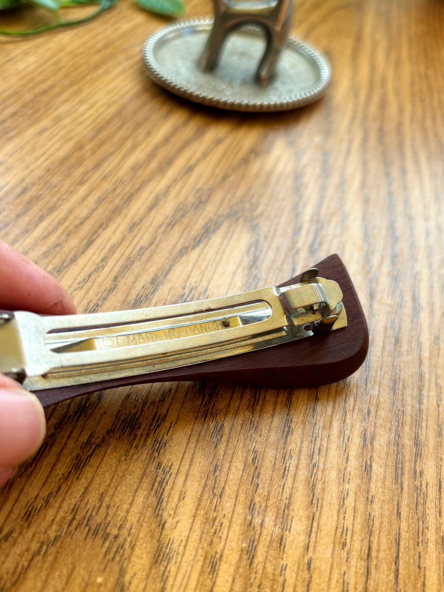 Vintage French Teak Barette Hair Clip